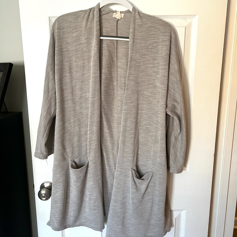 Gray & White Pinstripe Cardigan